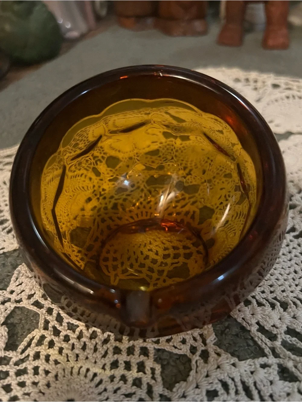 Vintage 1960’s Orb Amber Glass Ashtray - Home Accents EUC